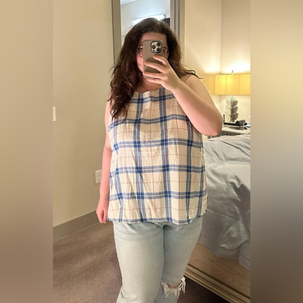 Old Navy Blue and Cream Checkered Tank Top